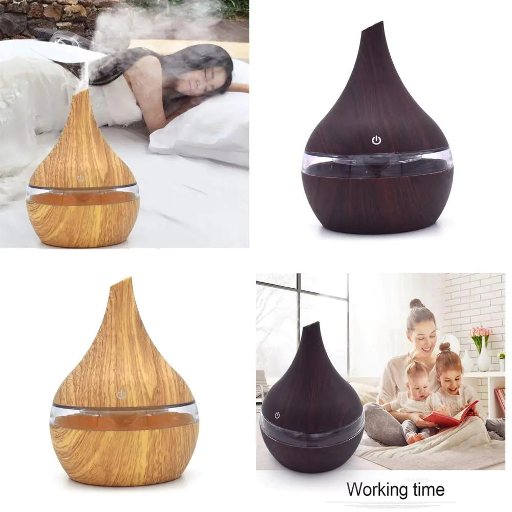 Wood Grain USB Ultrasonic Humidifier with Aroma Lamp
