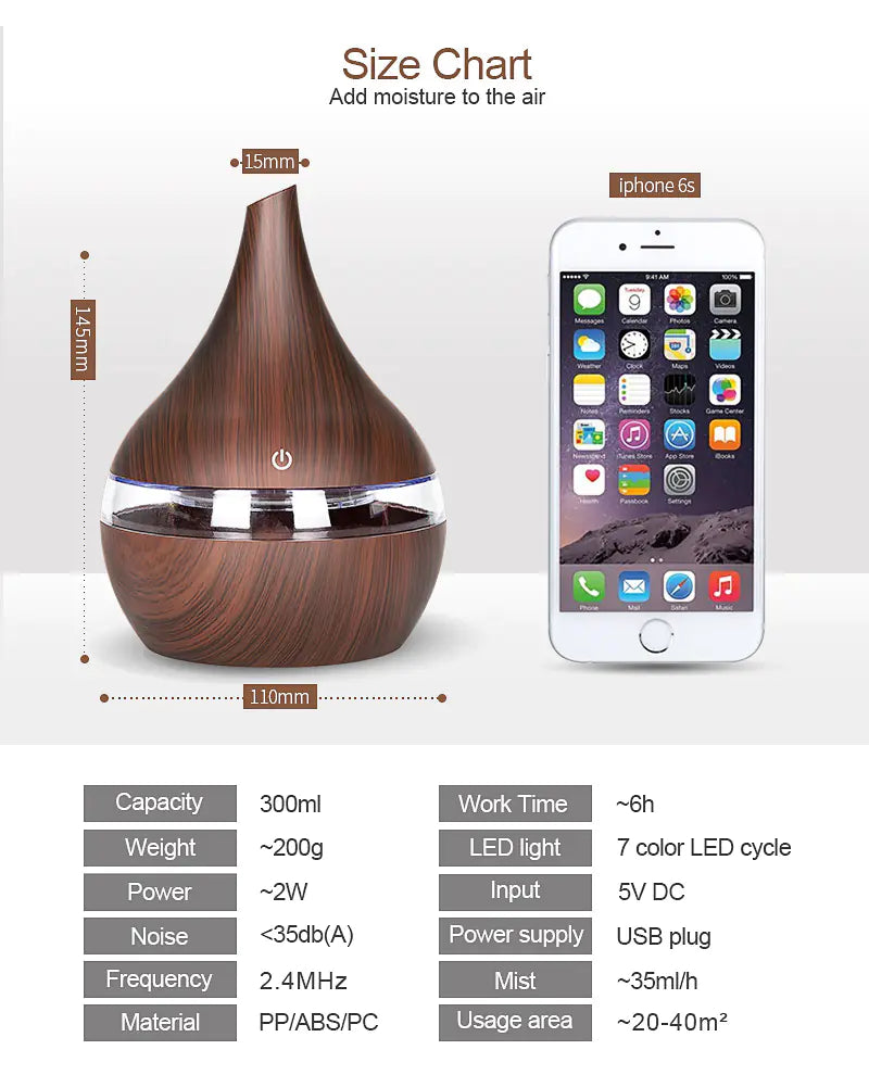 Wood Grain USB Ultrasonic Humidifier with Aroma Lamp