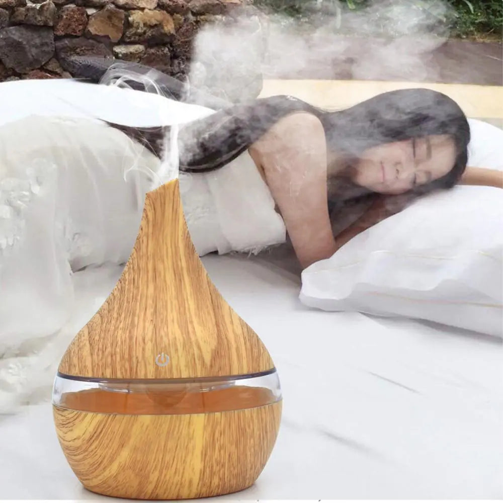 Wood Grain USB Ultrasonic Humidifier with Aroma Lamp