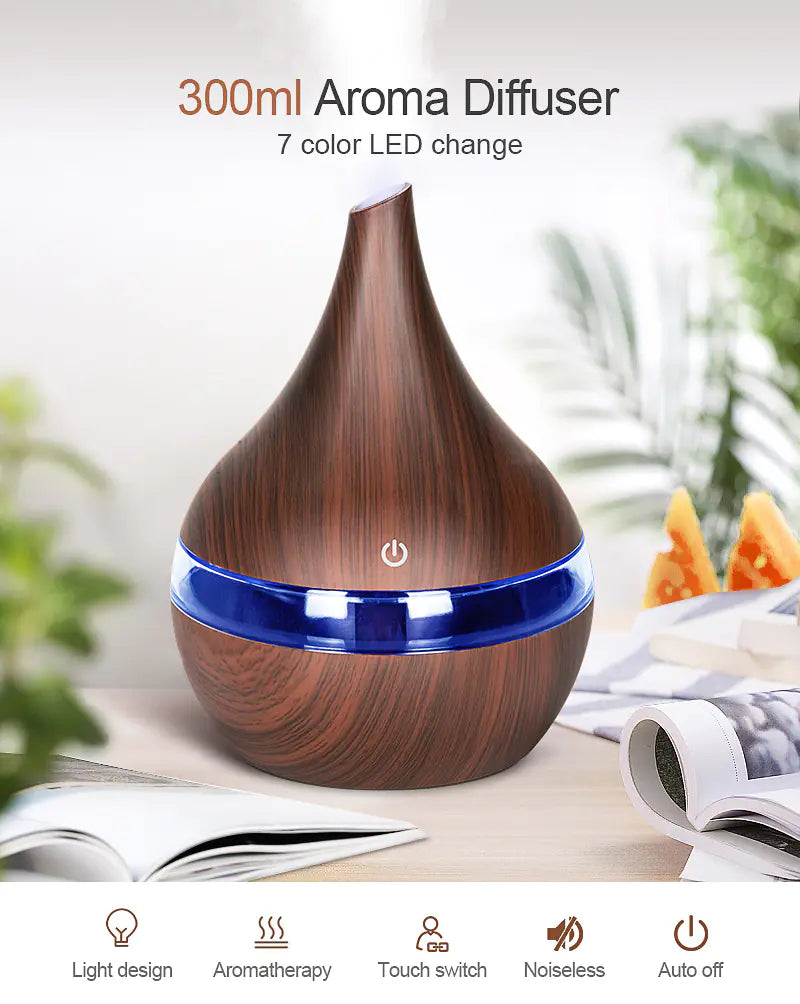 Wood Grain USB Ultrasonic Humidifier with Aroma Lamp