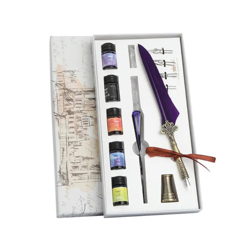 Calligraphy Dip Pen Set with Glass Nibs and Ink